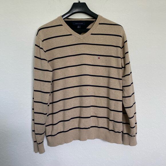 Tommy Hilfiger Striped V-neck Pullover Sweater‎ Large - Picture 1 of 7